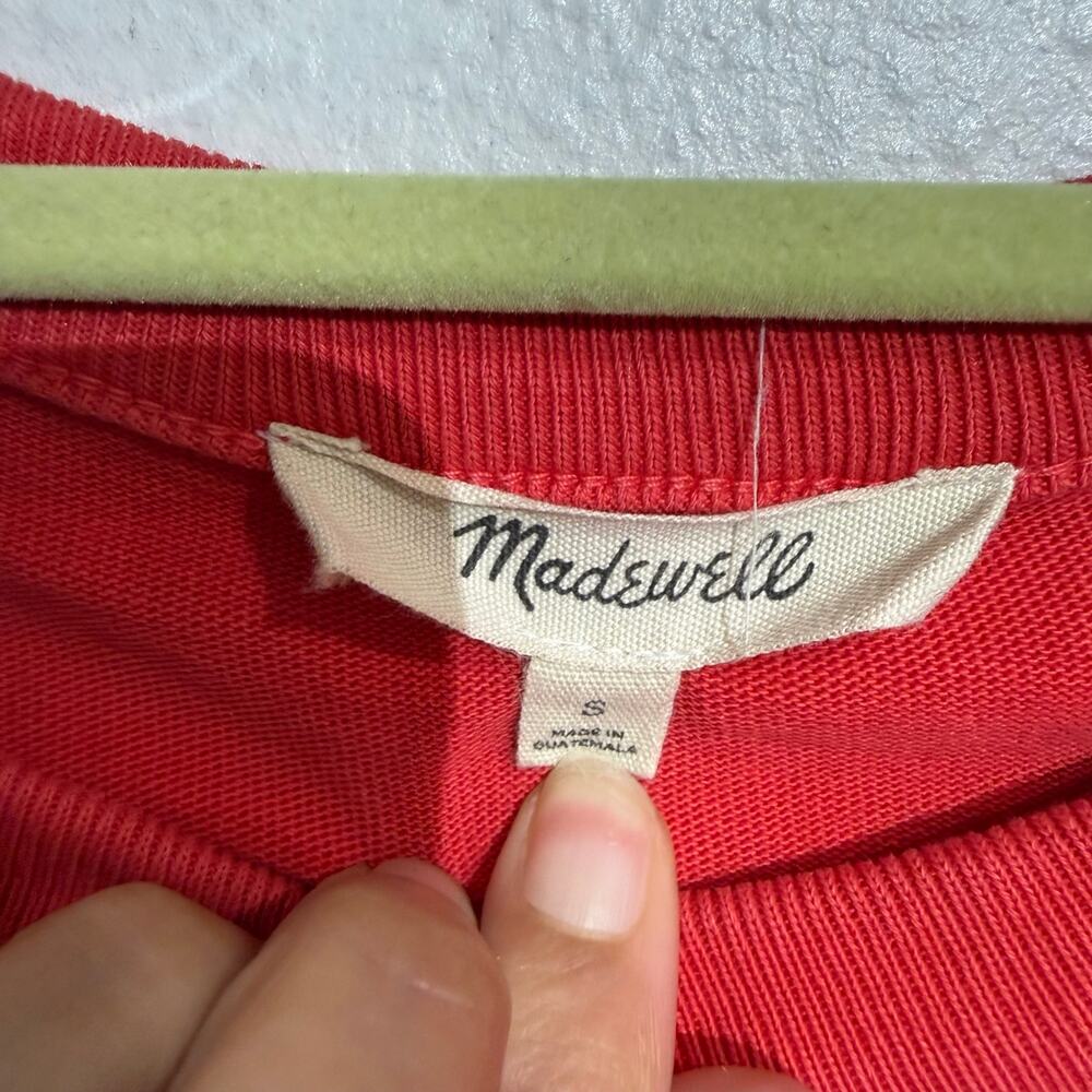 Madewell Coral Red Garment-Dyed Raglan Long Sleeve Sweatshirt Top Sz S - Picture 5 of 9
